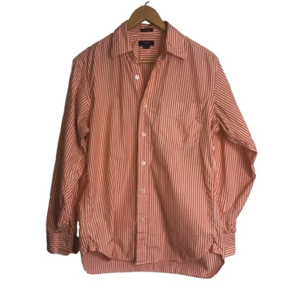 5/$25 J. Crew Button Front Shirt  Orange/White Striped S(14-14.5) - Picture 1 of 8